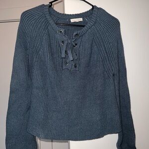La Hearts Teal Lace-Up Sweater